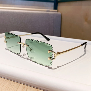 Lunettes de soleil sans monture <span class=keywords><strong>Cartier</strong></span>, verres carrés dentelés, UV400, style unisexe tendance - Product Image 4