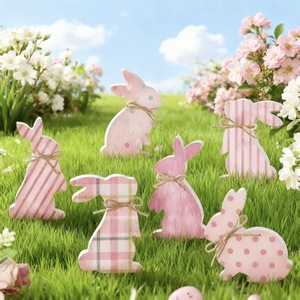 Ornement de Pâques en bois en forme de lapin, décoration artisanale pour intérieur et extérieur, idéal pour les fêtes - Product Image 3