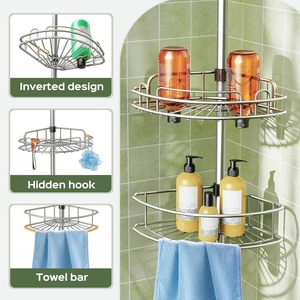 Étagère d'angle murale sans perçage pour salle de bain, organisateur gain de place pour douche et toilettes domestiques - Product Image 4