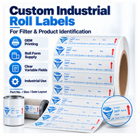 Étiquettes de filtre industrielles personnalisées, autocollantes en rouleau, en PET blanc, avec des champs de numéro de pièce, de taille et de date variables