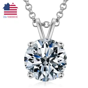 Drop Verzending Hot Koop 925 Sterling Zilver 8Mm 2 Ct Vvs Moissanite Diamond Classic Solitaire Hanger Ketting