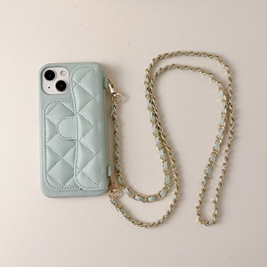 Étui de téléphone portable en cuir matelassé avec chaîne de diamants classique, porte-cartes, bandoulière, pour 17 Pro Max - Product Image 4