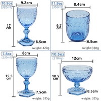 LANGXU 10oz 300ml Verre à vin ambré soufflé à la main Ensemble unique de gobelets bleu marron avec poignée créative en C et pieds en verre