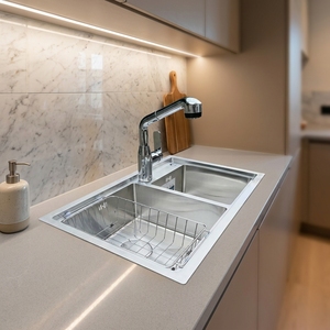 Évier de cuisine double en acier inoxydable Vietnam Equal, design moderne, sans robinet, installation sous plan, encastrable - Product Image 1