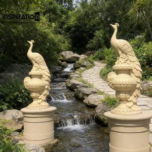 Statue de lion assis <span class=keywords><strong>en</strong></span> pierre artificielle pour aménagement paysager extérieur, lion gardien <span class=keywords><strong>en</strong></span> faux pierre, statue de lion de manoir - Product Image 1