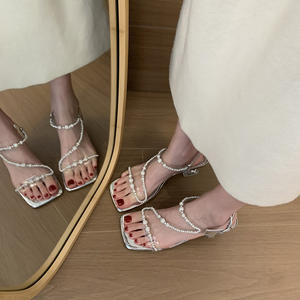 Sandalias de Tacón Alto Transparentes con Cristales Plateados y una Sola Tira para Mujer, Tallas Grandes 41-45, Diseño <span class=keywords><strong>Ancho</strong></span> para Pies Anchos, Verano - Product Image 1