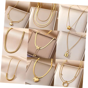 Collana da Donna VKME di Tendenza con Cuore e Farfalla in Acciaio Inossidabile 316L Placcato <span class=keywords><strong>Oro</strong></span> 18K - Product Image 1