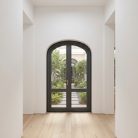 Puerta Arqueada Minimalista de Madera y Aluminio Vintage con Ventanas Blancas Delgadas, Impermeable, para Dormitorio, Pasillo, Baño y Uso en Exteriores