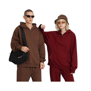 2026 High-quality 100% Cotton Printed Knitted French-style Half-<b>zip</b> <b>Hooded</b> Sweatshirt Oversized Pocket Fleece Lining Spring ODM - Product Image 2