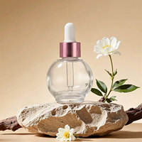 Flacon compte-gouttes en verre transparent rond pour sérum cosmétique, huile essentielle, avec bouchon compte-gouttes en métal pour l'emballage des soins de la peau