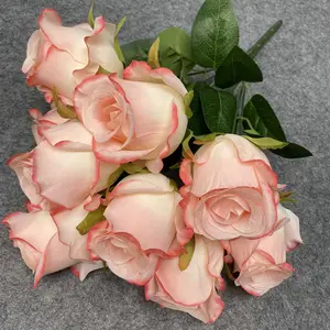 Ramos de flores rosas artificiales de tela de 7 cabezas baratas florales artificiales para bodas en casa