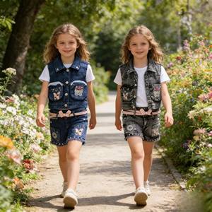11,2 Dollar Model YQ283 Leeftijd 2-5 jaar Echte Kwaliteit Baby Meisjes Kinderen Jeans Tweedelig Set Jeansbroek voor Meisjes - Product Image 1
