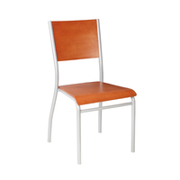 Chaise de salle à manger moderne avec structure en métal argenté, assise et dossier en contreplaqué à grain de bois, finition thermolaquée, pour café et restaurant, vente en gros