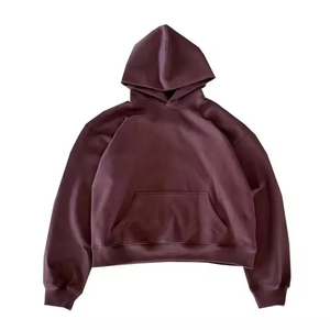 Felpa con Cappuccio da Uomo in Cotone Felpato Tinta Unita Pesante 500/400gsm, Vestibilità Oversize Boxy Corta, Felpa Personalizzata da Produttore - Product Image 4