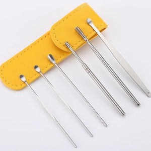 <b>Ear</b> <b>Pick</b> 6 Piece Portable Keychain Leather Set Stainless Steel <b>Ear</b> Cleaning Tools For Adults - Product Image 2