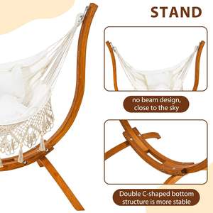 Sedia a Dondolo con Supporto in Legno e Macramè Boho Fatto a Mano con Cuscino per Interni ed Esterni Camera da Letto - Product Image 4