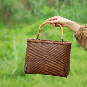 Handmade Bamboo Woven Tote Bag Solid Pattern Women's Carryall For Tea Storage And Daily Use - Product Image 4