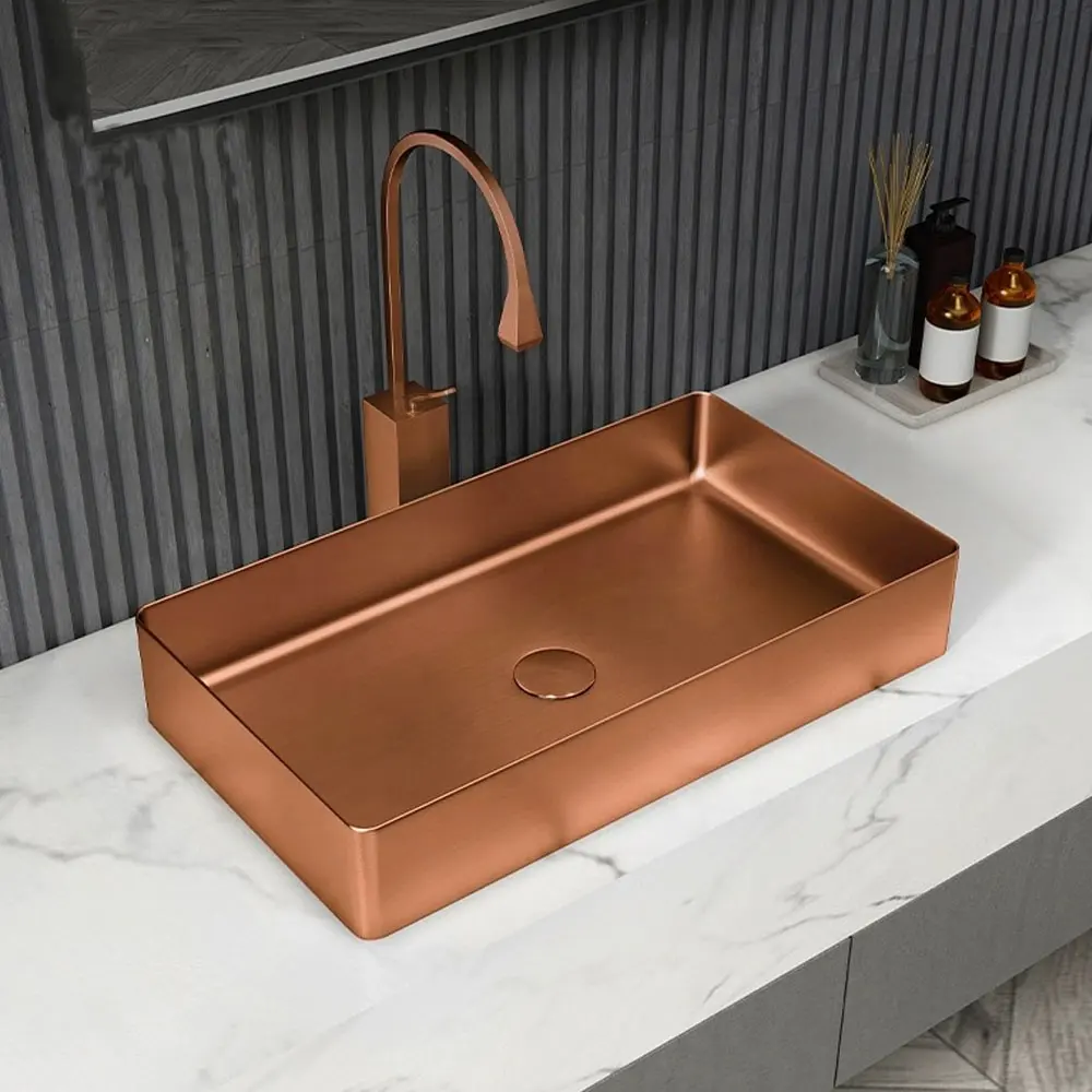 LuxuosoBlack Rose Gold Hotel Vaities Countertop 304 Aço Inoxidável Mão Lavatório Rodada Pias De Banheiro