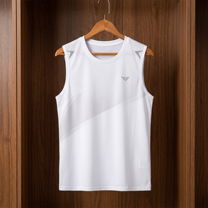 <b>White</b> Unisex Sleeveless Mesh Tank Top Crew Neck Breathable Athletic <b>Vest</b> All Seasons Solid Color Embroidery Logo Front - Product Image 1