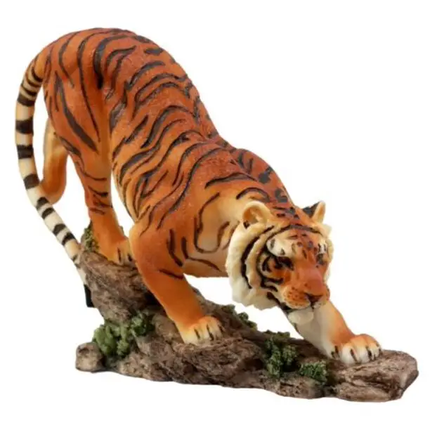 Prowling Orange Bengal Tiger Resin Figurine Indian Sumatran Stealth Hunter Giant Cat Sculpture