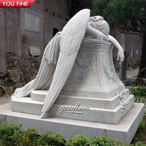 Statue d'ange ailé en <span class=keywords><strong>pierre</strong></span> <span class=keywords><strong>blanche</strong></span> tombée en larmes, <span class=keywords><strong>pierre</strong></span> <span class=keywords><strong>tombale</strong></span> en marbre à vendre - Product Image 5