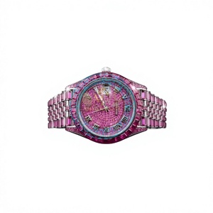 Reloj de Lujo para Mujer con Moissanita, Diseño Simple y Ejecutivo, 41 mm, Analógico de Cuarzo, Números Romanos, Acero Inoxidable, Correa de Moissanita Rosa, Zafiro - Product Image 1