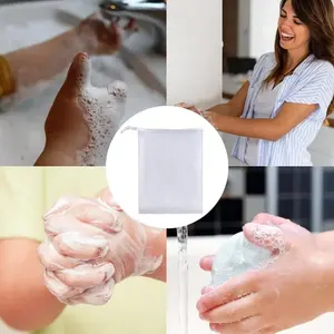 Sac à savon en maille double couche avec cordon de serrage, filet moussant pour savon, sac exfoliant, filet pour faire des bulles pour le lavage du visage et les soins de la peau - Product Image 4