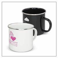 Tasse en émail en métal imprimé Tasse à café en émail en étain vintage Tasse à thé en émail à impression personnalisée à bord roulé