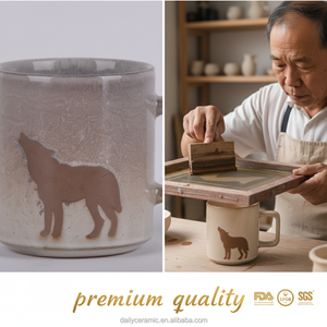 Taza de Café de Cerámica de Gres OEM ODM con Calcomanía de Silueta de Lobo, Esmalte Reactivo, Asa Cuadrada, Taza de Té, Vajilla para el Hogar - Product Image 5
