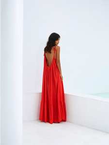 Robe décontractée maxi à imprimé bloc rouge menthe pour femmes robe en rayonne à col fermé du fabricant et exportateur indien - Product Image 6