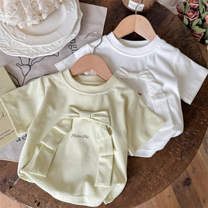 Child Star Circle Baby Girls Short Sleeve T-Shirt Crew Neck Bow Design Breathable Summer Top - Product Image 4