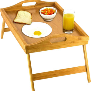 Wooden Folding Tray With Handles Portable <b>Foldable</b> Easy Clean Durable Serving Tray For Breakfast Snacks Computer <b>Desk</b> Use - Product Image 3