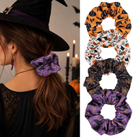 Coleteros Texturizados de Halloween para Mujer, con Estampado de Telaraña, Calabaza y Murciélago, Coleteros Elásticos Grandes, Accesorios para el Cabello para Fiestas y Festivales