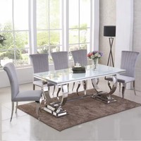 Ensemble Moderne de Mobilier de Salon : Tables et Chaises de Salle à Manger en Acier Inoxydable avec Plateau en Marbre pour la Maison