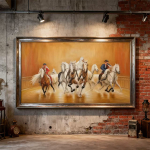 कस्टम कैनवास तेल चित्रकला आधुनिक 100% हस्तनिर्मित 7 घोड़े अमूर्त हाथ से चित्रित दीवार कला तेल चित्रकला - Product Image 3