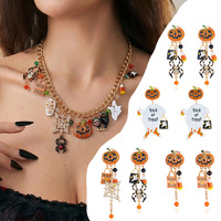 Mimo Ensemble Collier et Boucles d'Oreilles Unisexe en Alliage, Thème Halloween Amusant, Motifs Fantôme, Citrouille, Araignée, Multi-éléments, Court