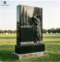 Sculpture d'ange pleureur en marbre noir européen de haute qualité, faite à la main, pour la décoration des cimetières et des églises