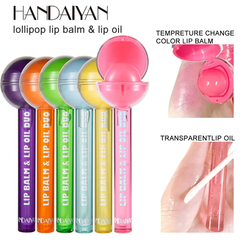 HANDA IYAN 2 In 1 Dual Use Lollipop Lippen balsam Farbwechsel Feuchtigkeit spendender Lippenstift Lippen öl Lip gloss