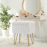 Pouf de rangement en peluche blanche JIAMEIJIA avec pieds dorés - Capitonnage fait main pour chambre et hôtel - Vente en gros OEM ODM
