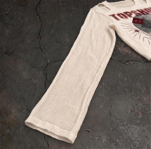 T-shirt in cotone personalizzata TOPSHOW con stampa serigrafica, in lino, vestibilità ampia, effetto vintage distressed, a doppio strato, a maniche lunghe, da uomo - Product Image 3