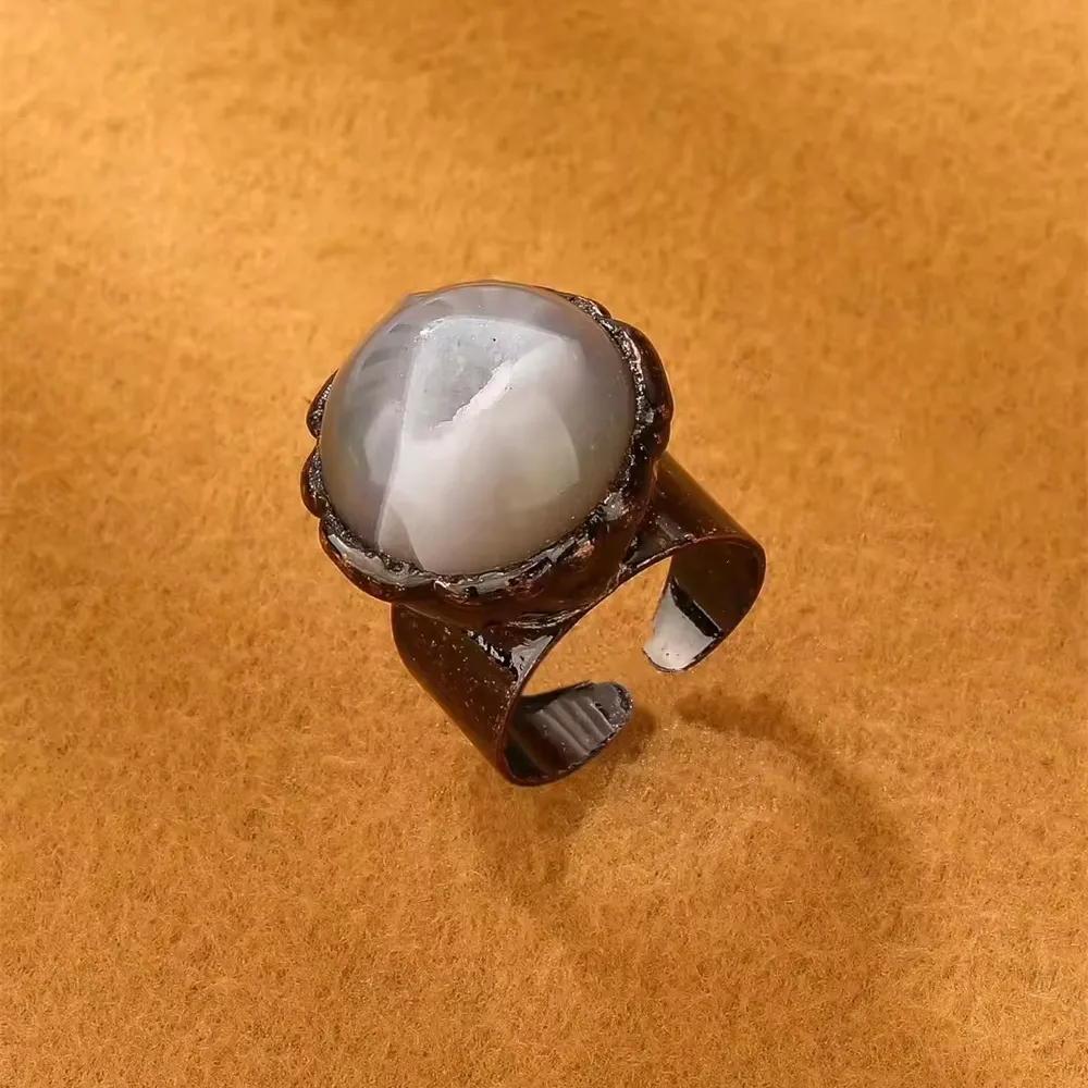 Perhiasan solder gaya antik cincin batu permata alami cabochon kristal perhiasan cincin geode batu akik berlapis perunggu antik untuk pria dan wanita