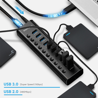 RSHTECH 5Gbps 10 en 1 adaptateur usb interrupteur marche/arrêt indépendant 10 Ports USB 3.0 Hub pour accessoires PC et tablette macbook ordinateur portable