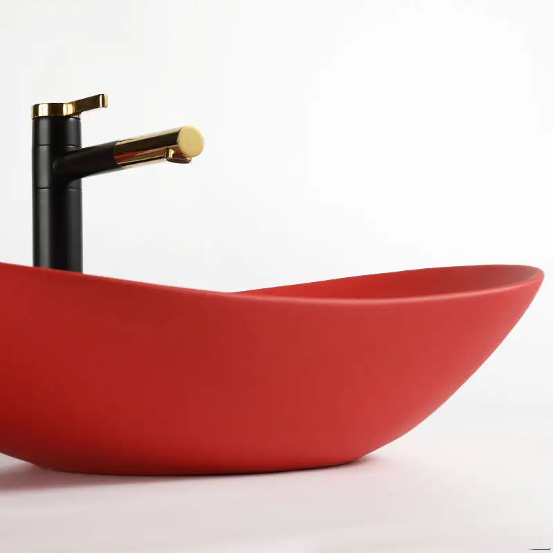 China Factory Good Price Bathroom Ceramic Basin Sinks Luxury Red Color Sink Counter Top Wash Hand Basin