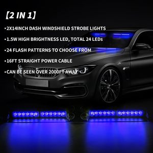 <span class=keywords><strong>ASPL</strong></span> 2x14" 24LED 12V 1200 Lumens Barre lumineuse de signalisation d'urgence pour tableau de bord de voiture/camion (pare-brise avant/arrière) Adaptation universelle (Bleu) 1 - Product Image 2