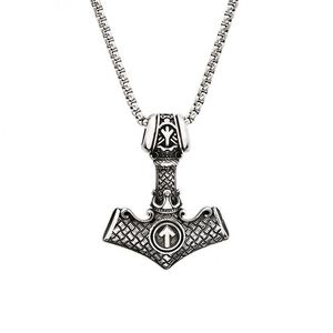 Vintage Viking Thor's Hammer Odin Triangle Rune <b>Titanium</b> Steel Pendant Necklace Punk Hip Hop Nordic Valknut Stainless Silver - Product Image 5