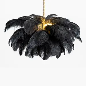Luxe Kunstdecor Grote Hangende Verlichting Zwarte Boom Struisvogelveer Kroonluchter
