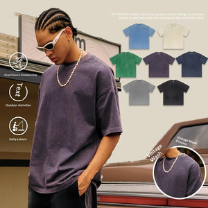 T-shirt pour homme en coton épais 100 %, collection Printemps/Été 2026, style streetwear américain rétro délavé et teint à la cire pour adolescents - Product Image 1