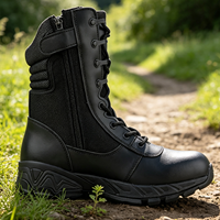 Bottes tactiques noires en cuir véritable pour hommes, vente en gros directe usine, imperméables avec fermeture éclair latérale pour entraînement en extérieur et dans le désert