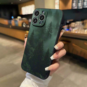 <span class=keywords><strong>Coque</strong></span> de téléphone portable à bord droit avec impression de forêt verte nocturne, de brouillard et d'arbres pour <span class=keywords><strong>iPhone</strong></span> X Xr Xs <span class=keywords><strong>11</strong></span> 12 13 14 15 16 17 <span class=keywords><strong>Pro</strong></span> <span class=keywords><strong>Max</strong></span> - Product Image 3