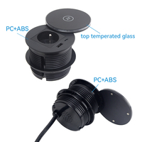 Stopkontak Meja dengan Soket Tipe F Schuko, Lubang Pengisian Daya USB PD20W, 80mm Hitam, 1x Port Tipe-C/USB-A, Berperingkat IP21, Untuk Penggunaan Komersial